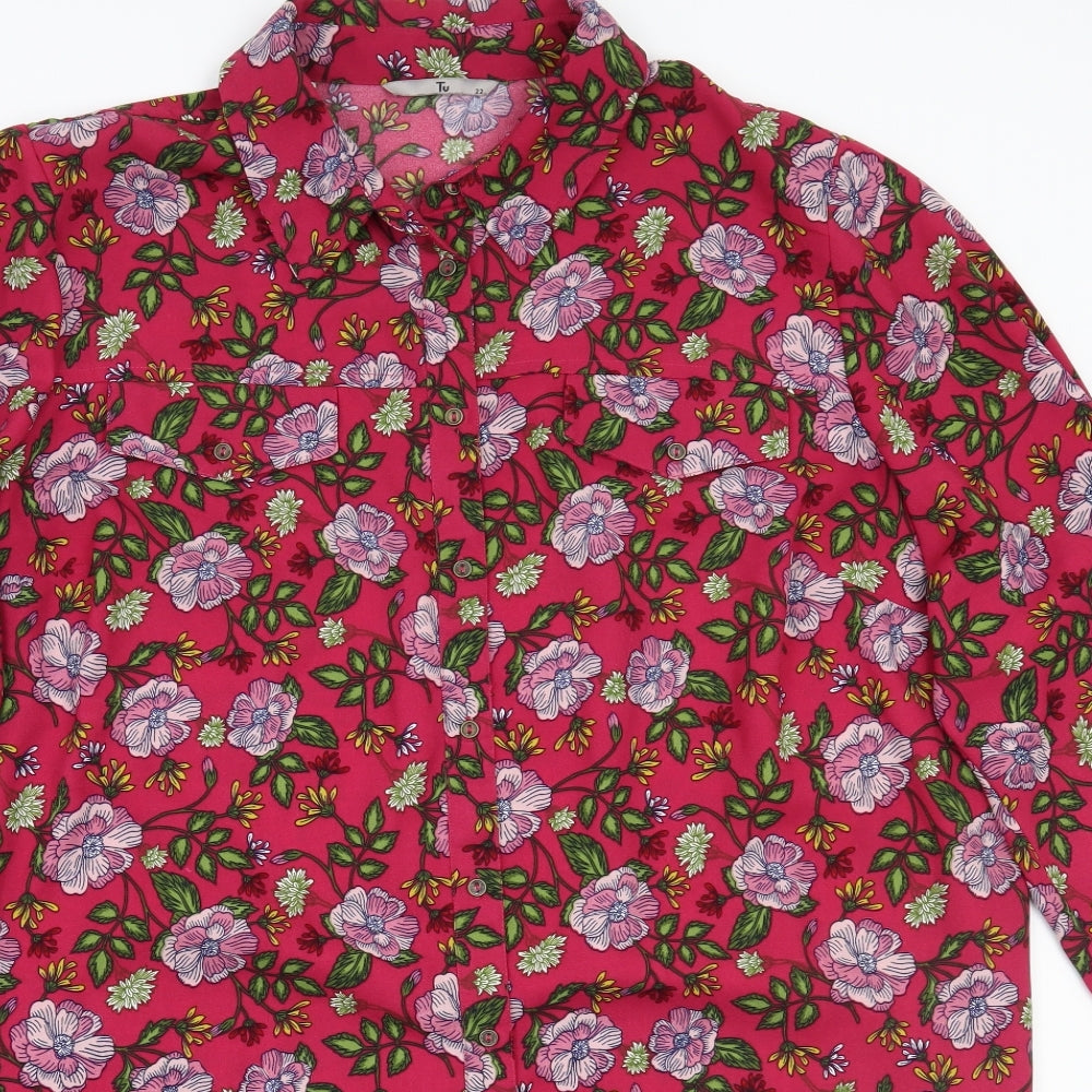TU Womens Pink Floral  Basic Button-Up Size 22