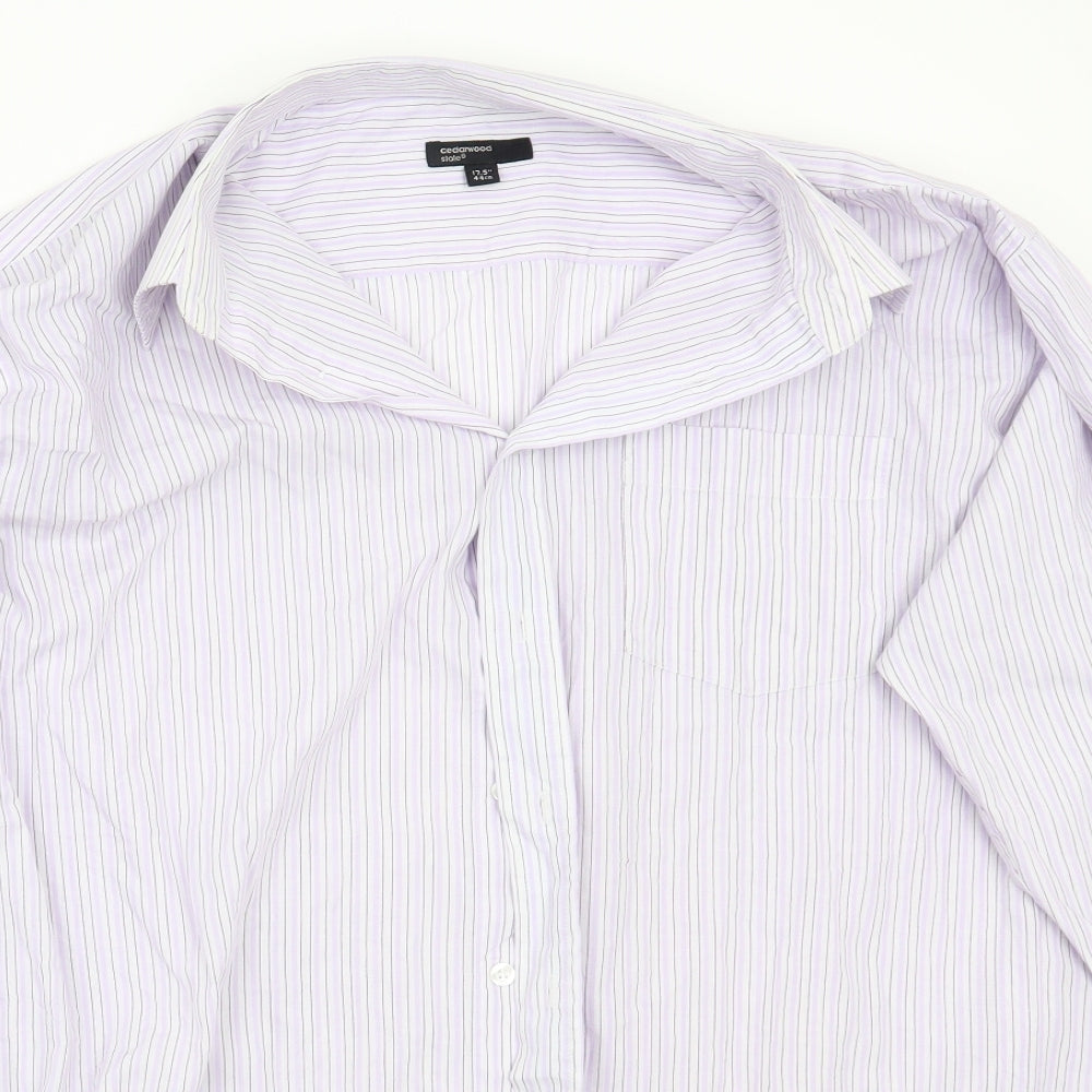 Cedar Wood State Mens White Striped   Button-Up Size 17.5