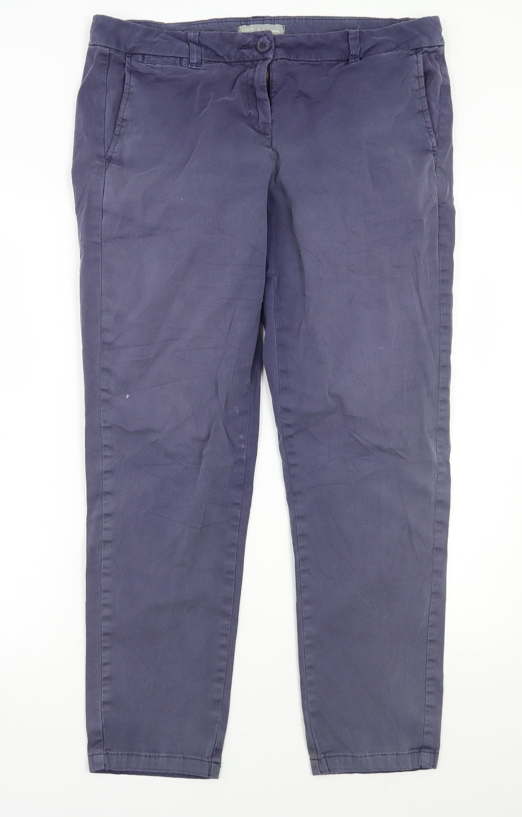 Marks and Spencer Womens Blue   Chino Trousers Size 14 L28 in