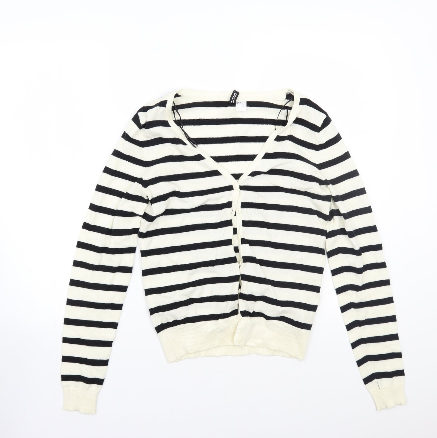 H&M Womens White Striped  Cardigan Jumper Size 12