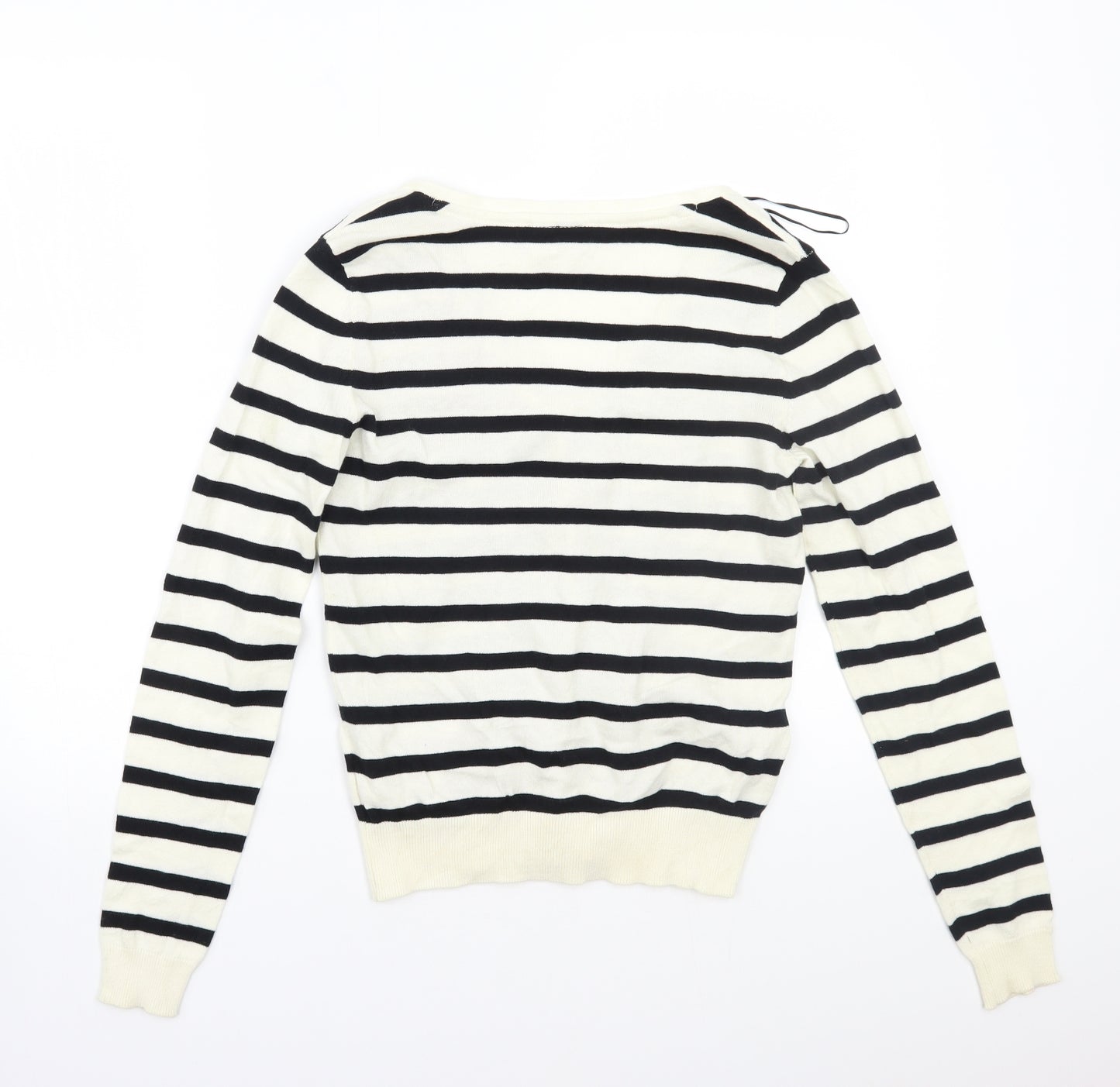 H&M Womens White Striped  Cardigan Jumper Size 12