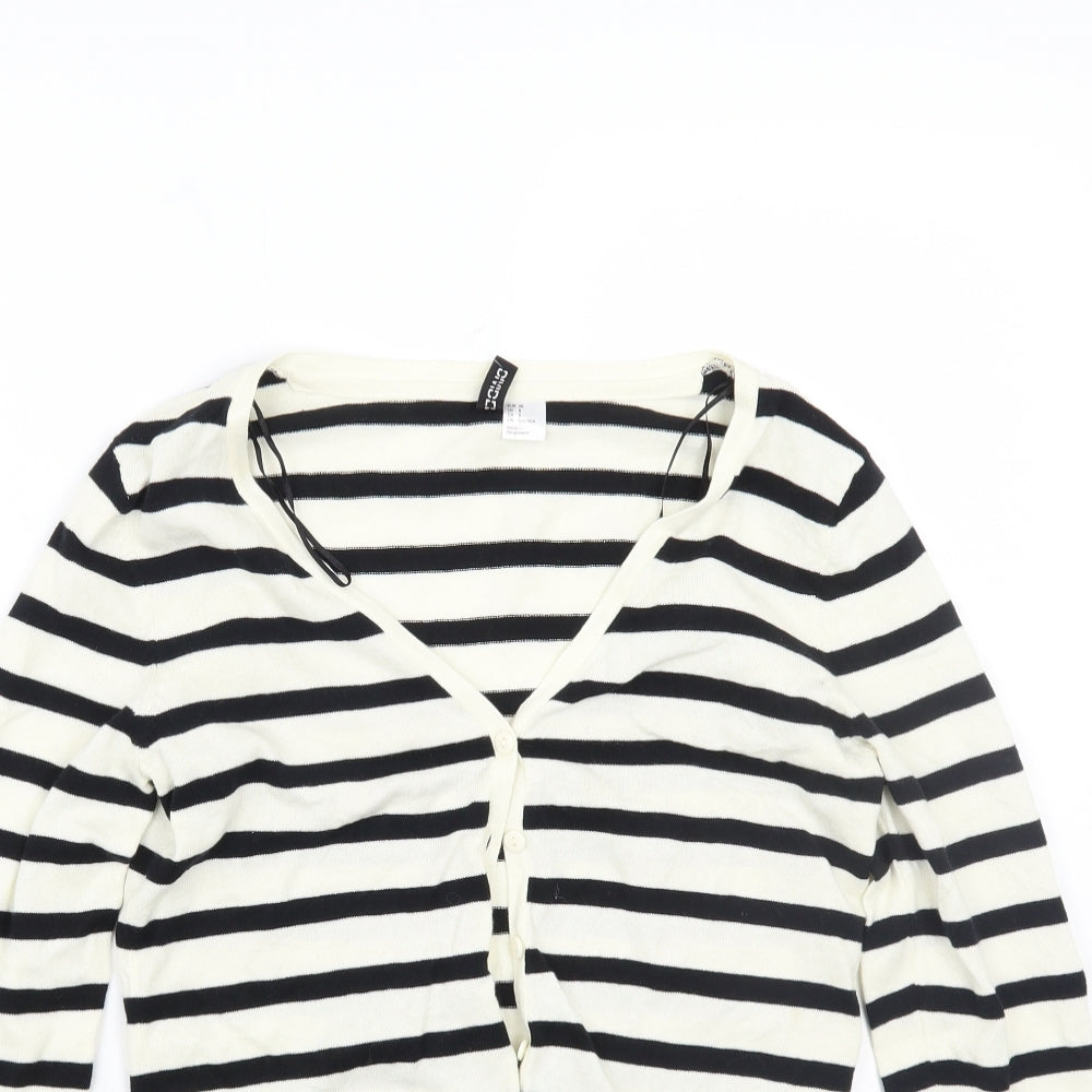 H&M Womens White Striped  Cardigan Jumper Size 12
