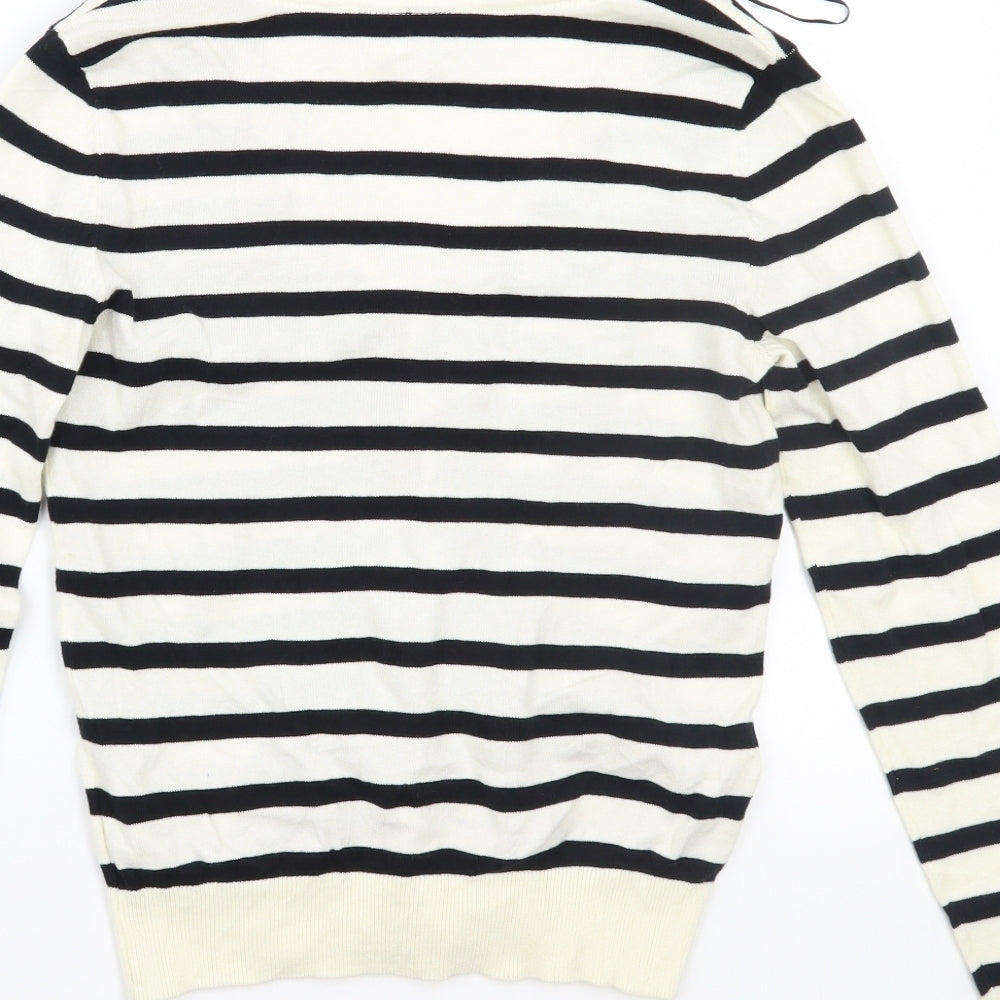 H&M Womens White Striped  Cardigan Jumper Size 12