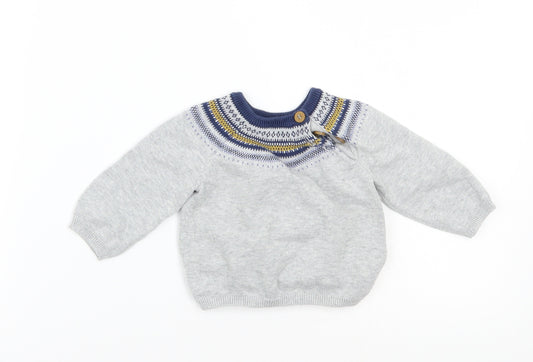 Front view of Mothercare boys’ grey jumper, size 3-6, months