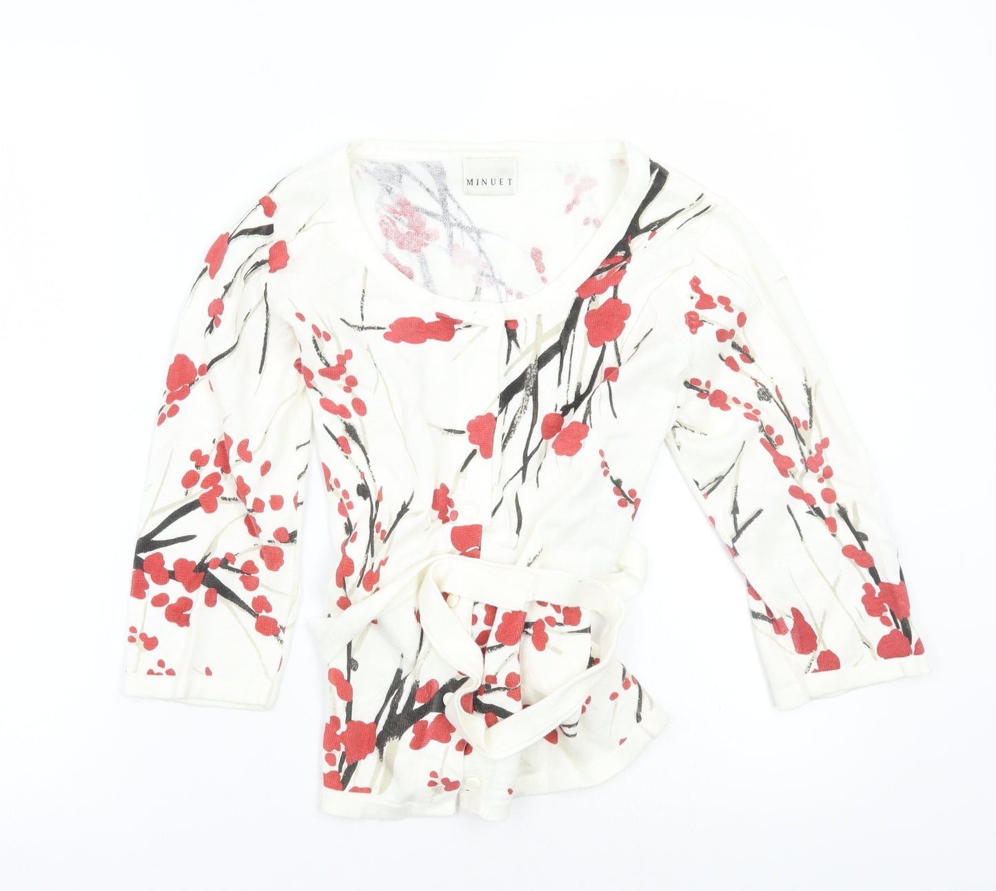 Minuet Womens White Floral  Cardigan Jumper Size 12