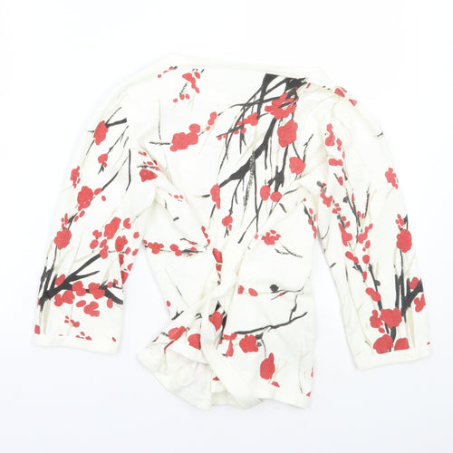 Minuet Womens White Floral  Cardigan Jumper Size 12