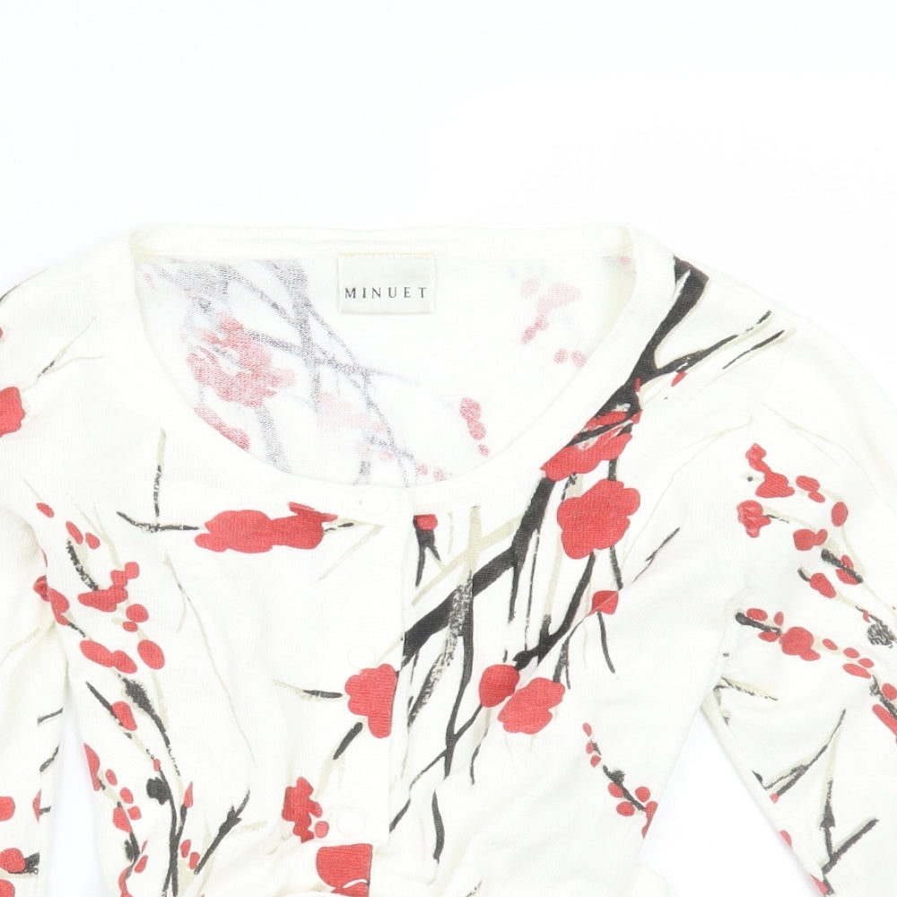 Minuet Womens White Floral  Cardigan Jumper Size 12