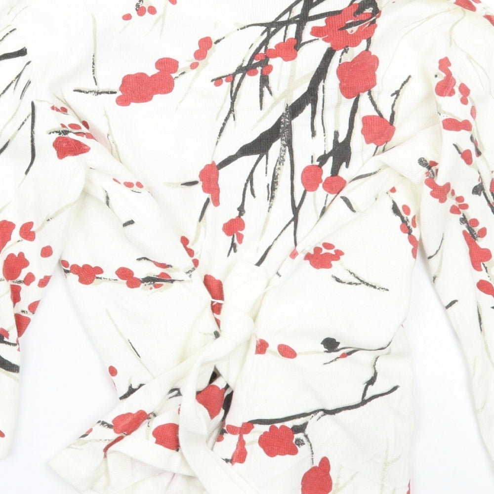 Minuet Womens White Floral  Cardigan Jumper Size 12