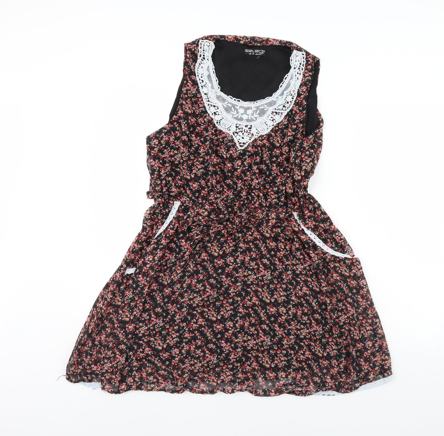 Select Womens Black Floral  Fit & Flare  Size 16