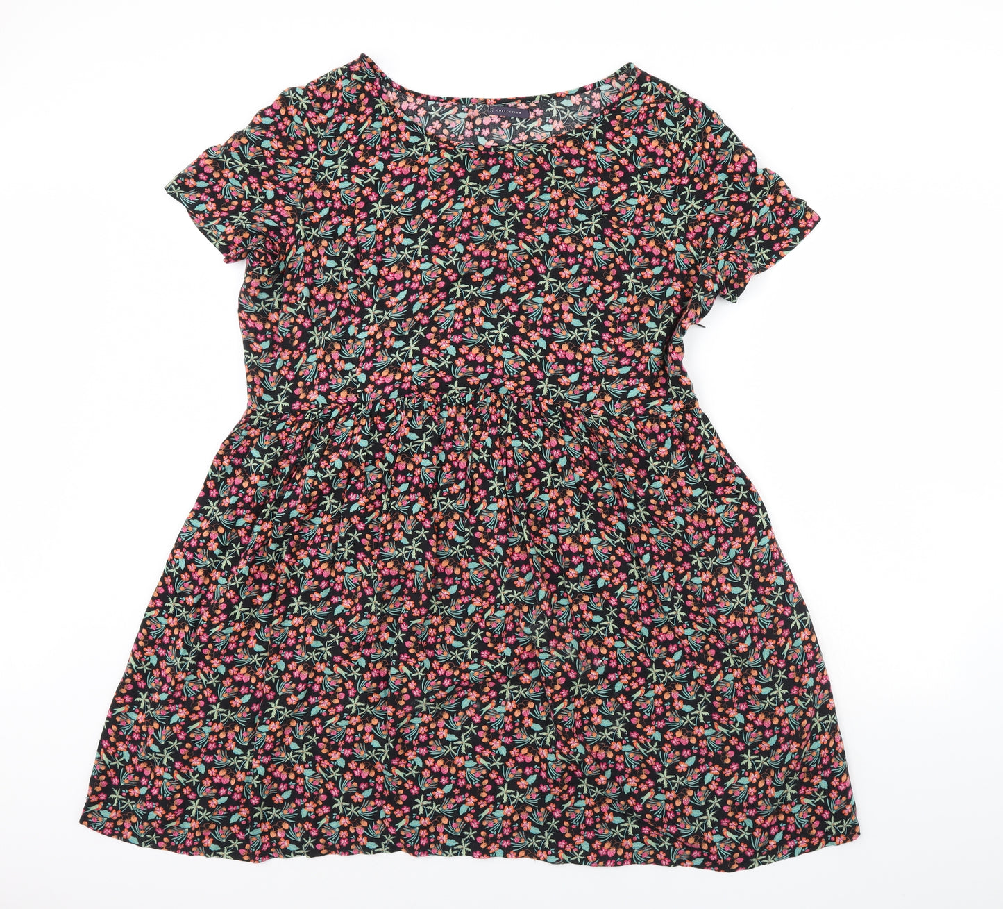 M&S Womens Black Floral  Fit & Flare  Size 16