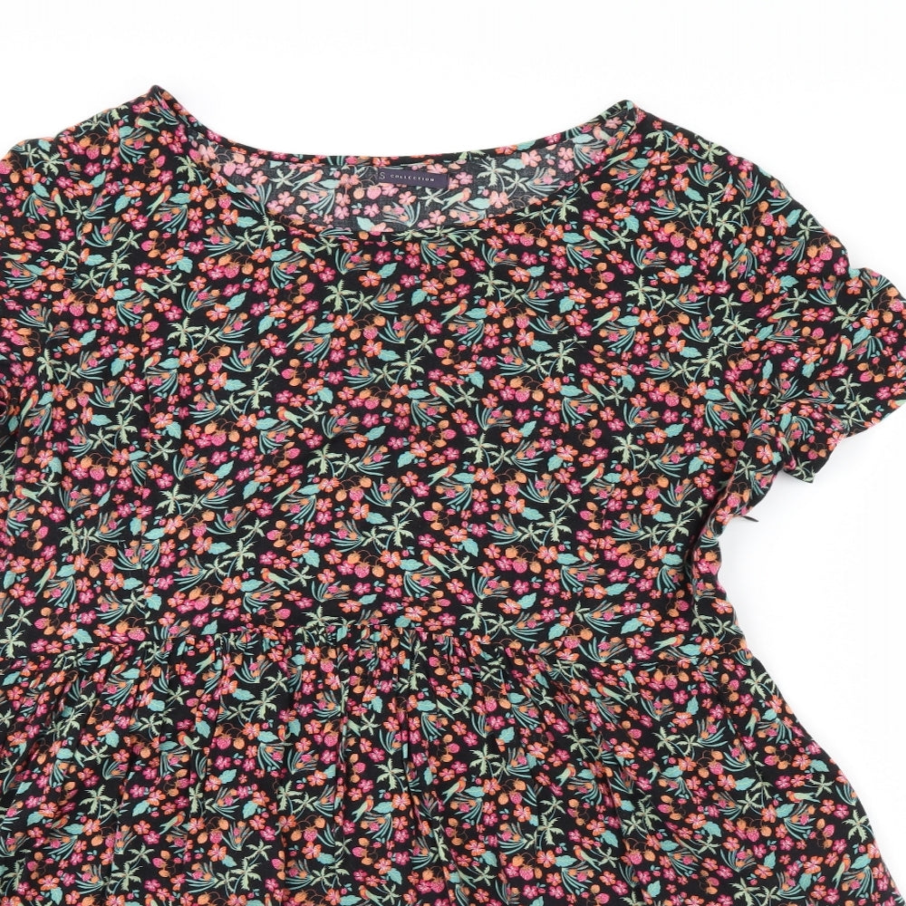 M&S Womens Black Floral  Fit & Flare  Size 16