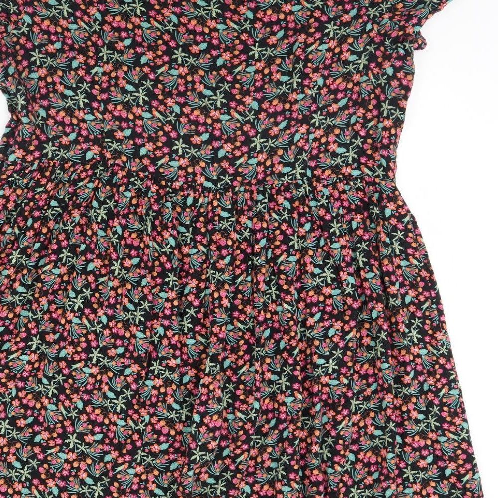 M&S Womens Black Floral  Fit & Flare  Size 16