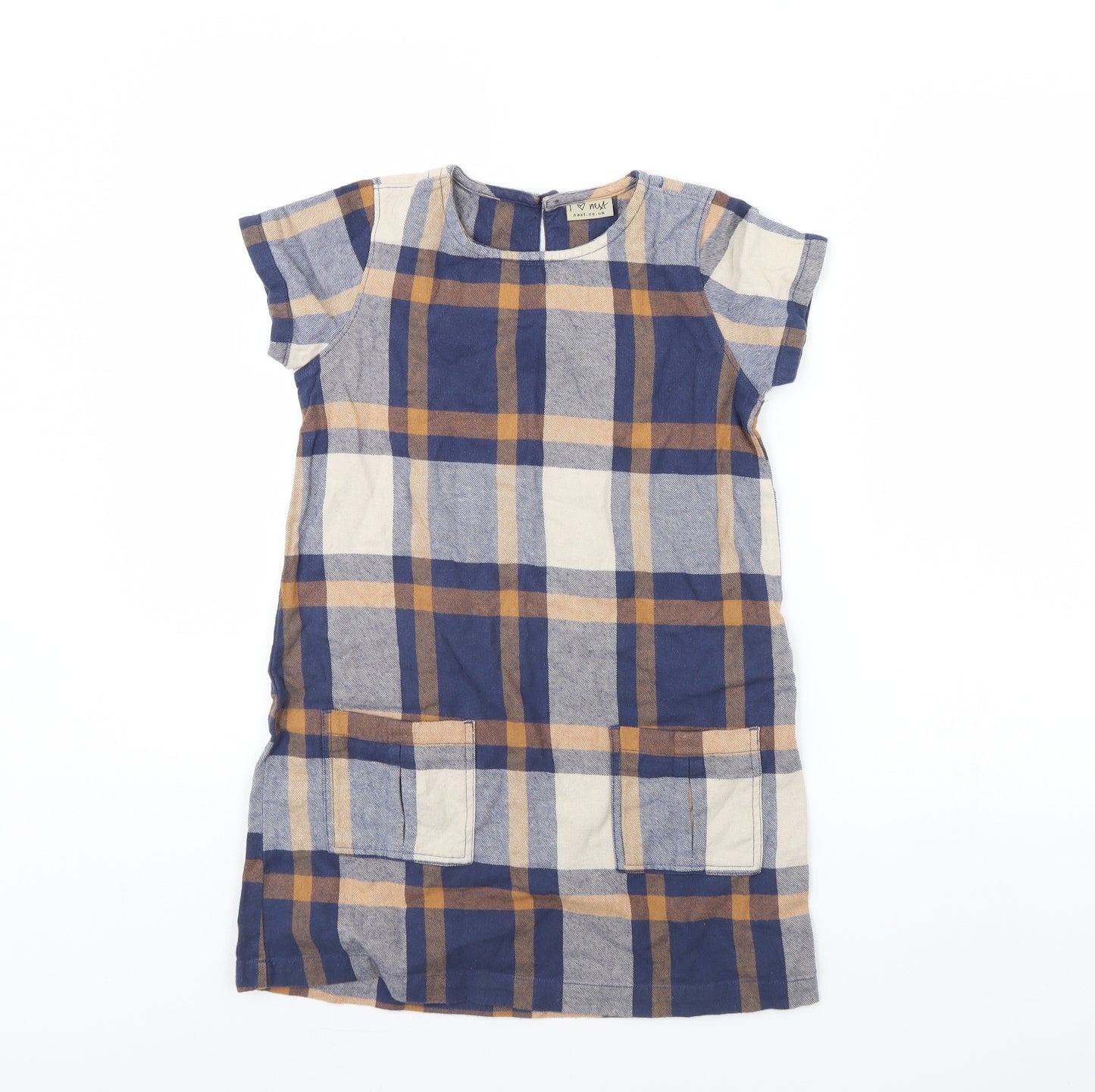 NEXT Girls Beige Check  T-Shirt Dress  Size 9 Years