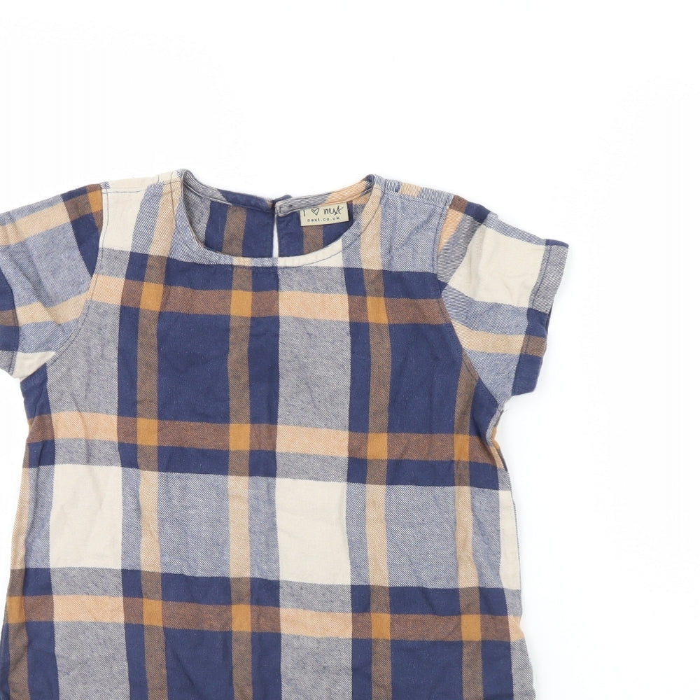 NEXT Girls Beige Check  T-Shirt Dress  Size 9 Years