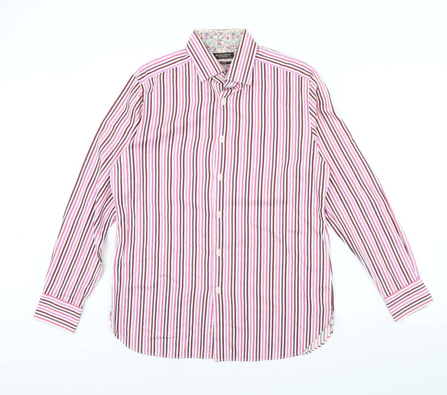 St George Mens Pink Striped   Dress Shirt Size 16