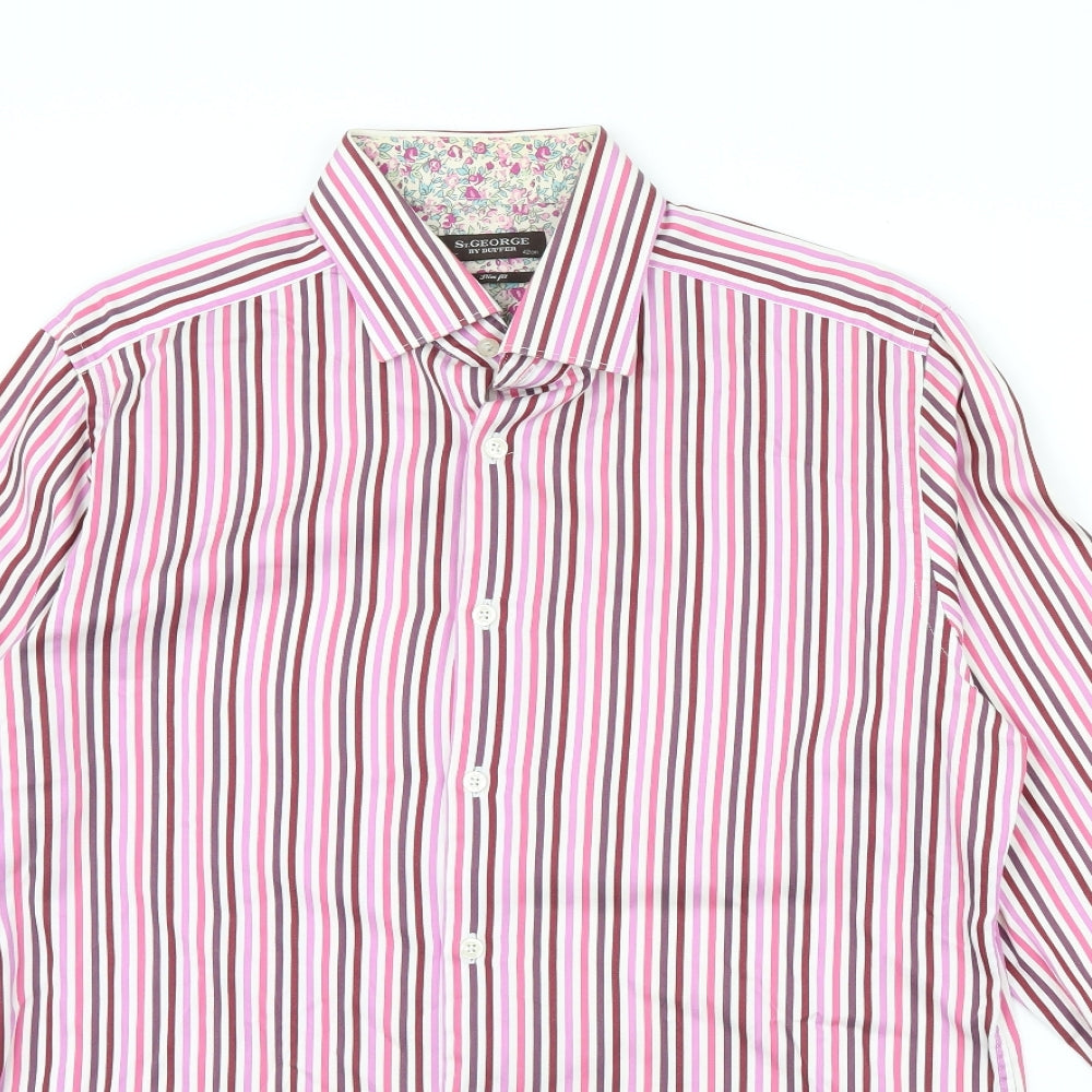 St George Mens Pink Striped   Dress Shirt Size 16