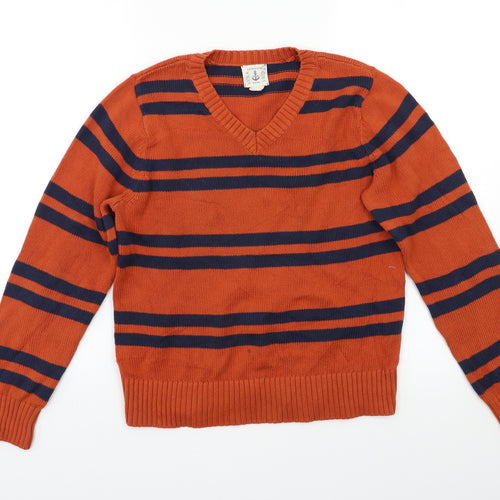 Lands' End Girls Orange Striped  Pullover Jumper Size 10-11 Years