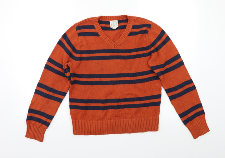 Lands' End Girls Orange Striped  Pullover Jumper Size 10-11 Years