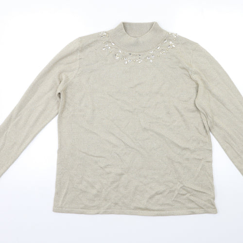 Bonmarché Womens Beige   Pullover Jumper Size M  - Embelished Neckline
