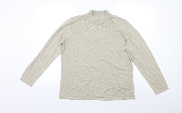 Bonmarché Womens Beige Pullover Jumper Size M - Embelished Neckline