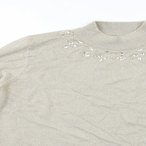 Bonmarché Womens Beige   Pullover Jumper Size M  - Embelished Neckline
