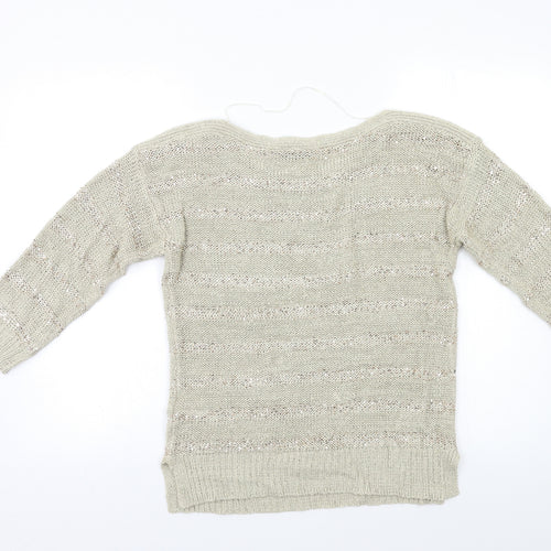 Wallis Womens Beige Striped  Pullover Jumper Size S  - Sequin