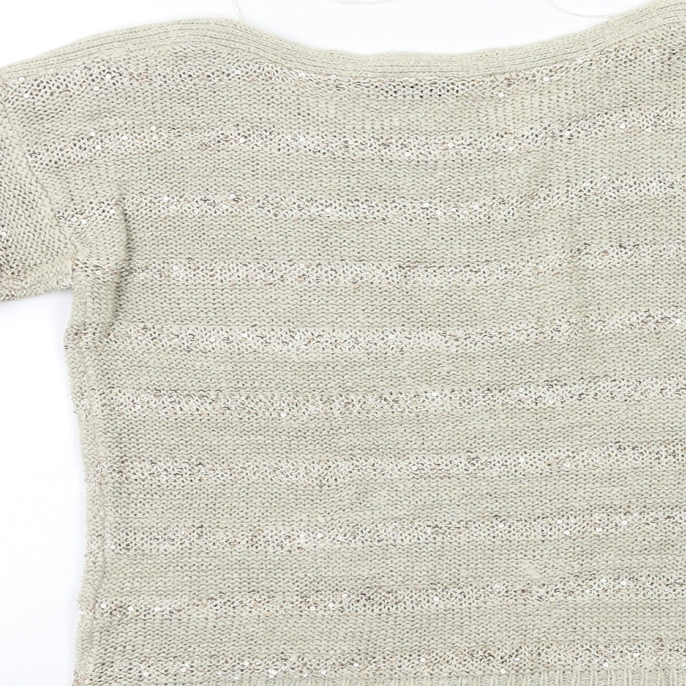 Wallis Womens Beige Striped  Pullover Jumper Size S  - Sequin