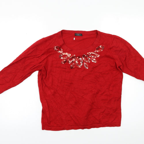 BM Womens Red   Pullover Jumper Size S  - Embelished Neckline