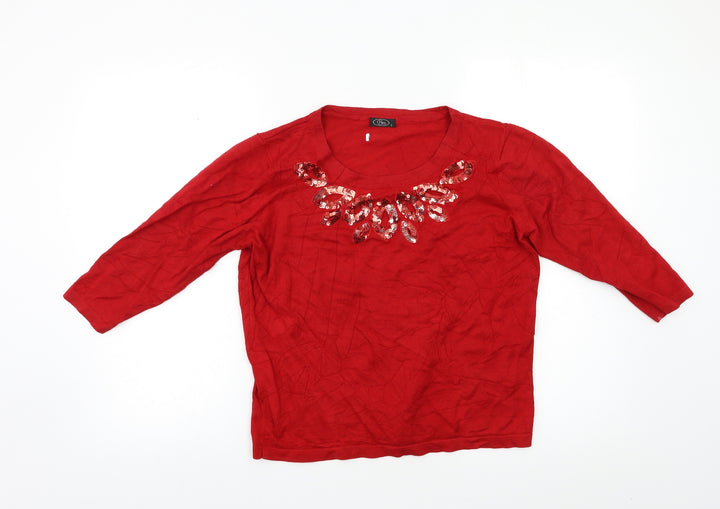 BM Womens Red   Pullover Jumper Size S  - Embelished Neckline