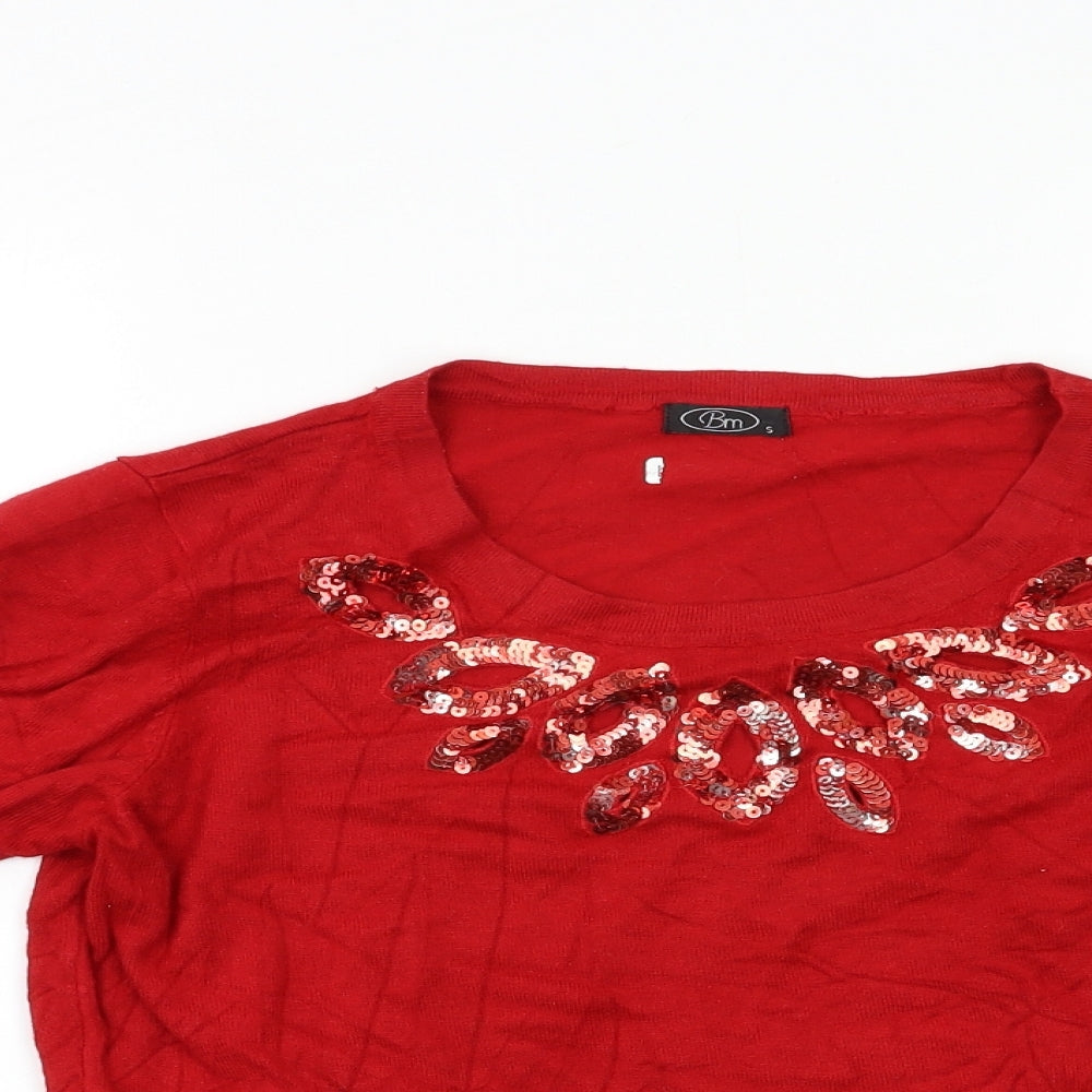 BM Womens Red   Pullover Jumper Size S  - Embelished Neckline