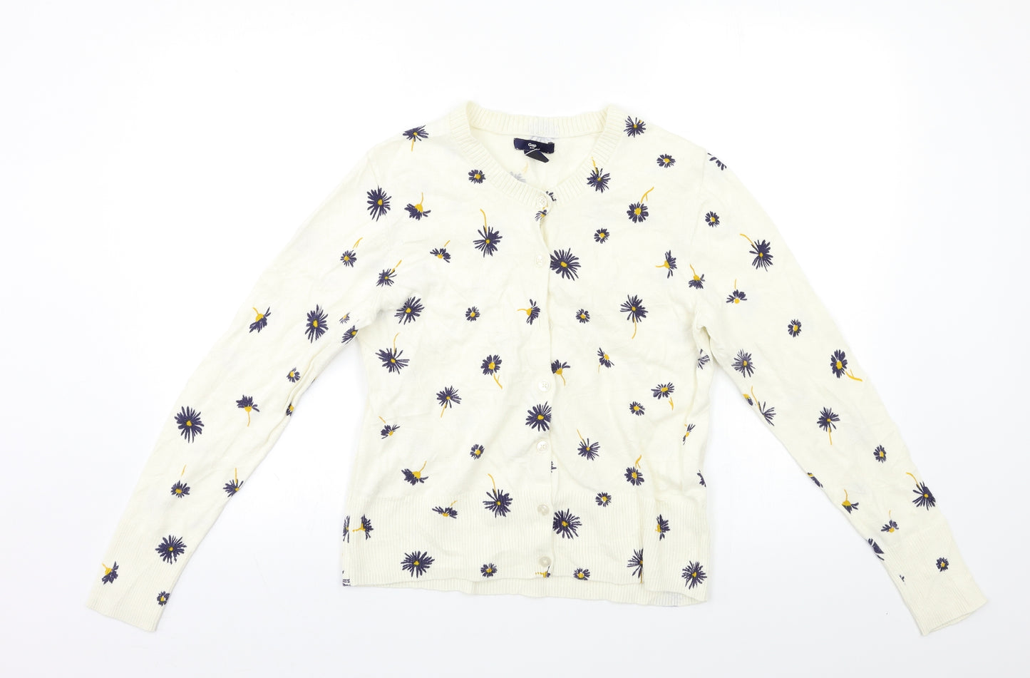 H&M Womens White Floral  Cardigan Jumper Size M