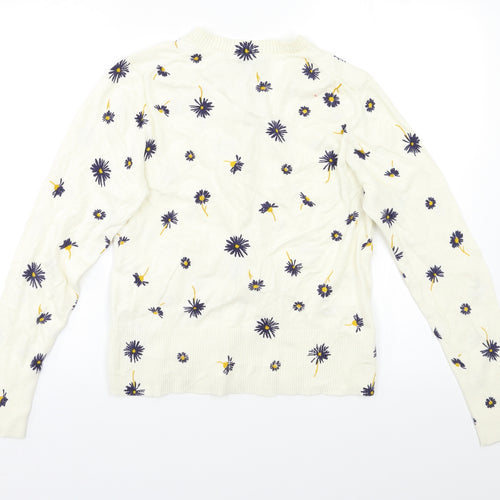 H&M Womens White Floral  Cardigan Jumper Size M