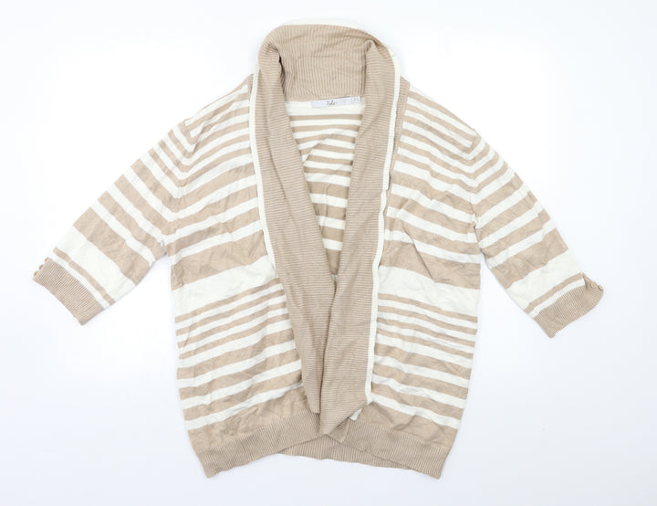 Isle Womens Beige Striped  Cardigan Jumper Size XL