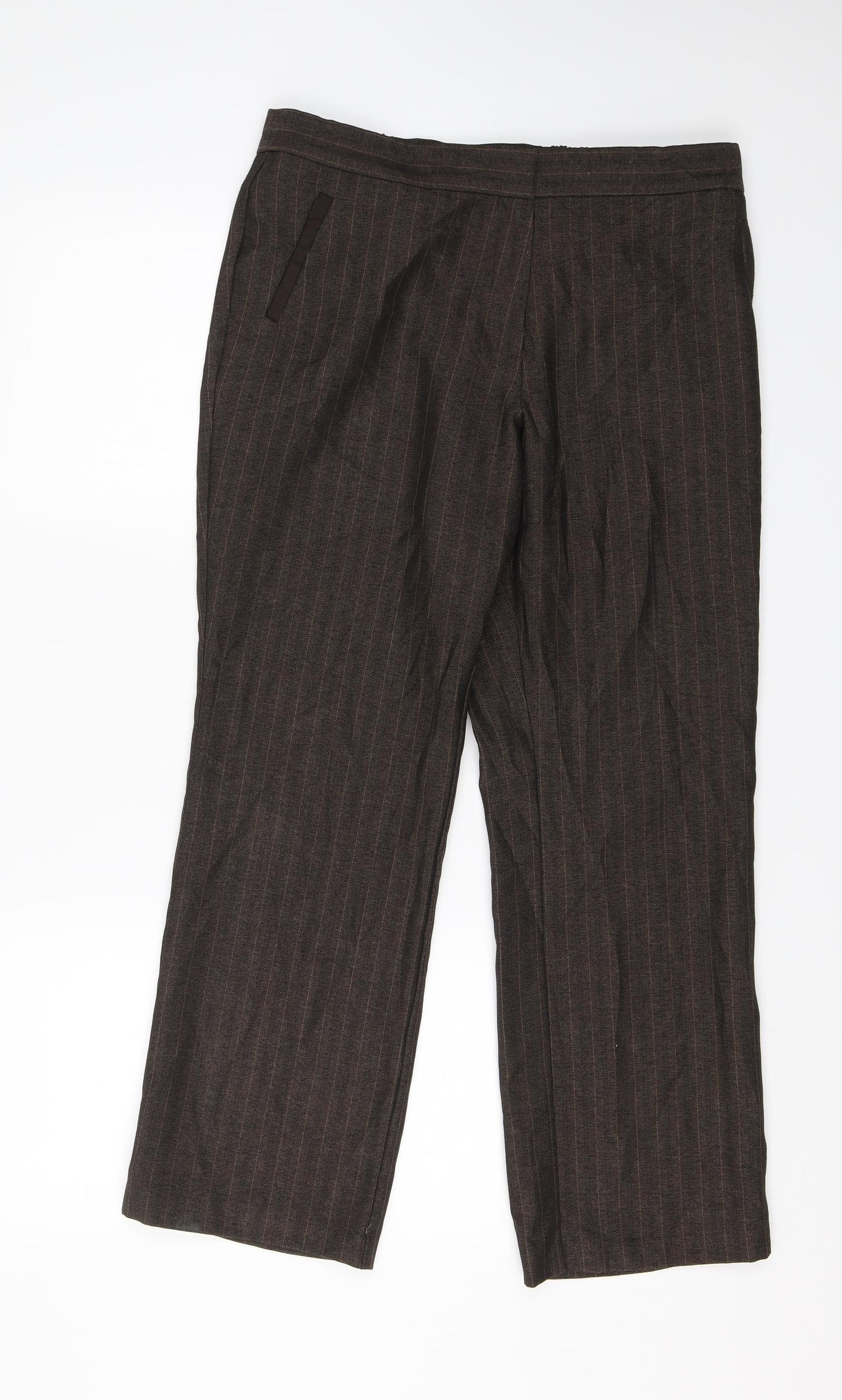 M&S Womens Brown Striped  Dress Pants Trousers Size 12 L26 in