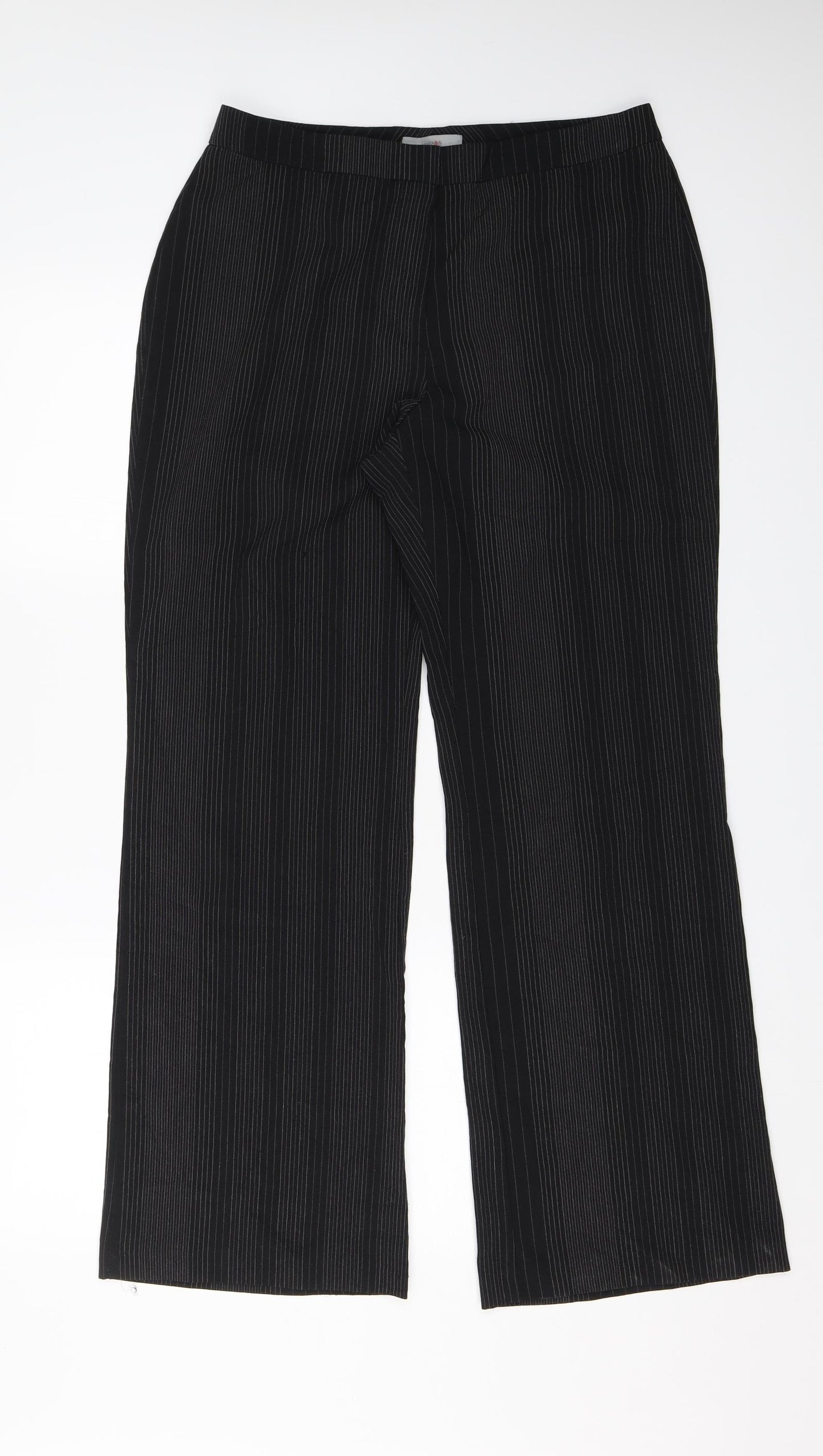 Marks and Spencer Womens Black Striped  Dress Pants Trousers Size 14 L28 in