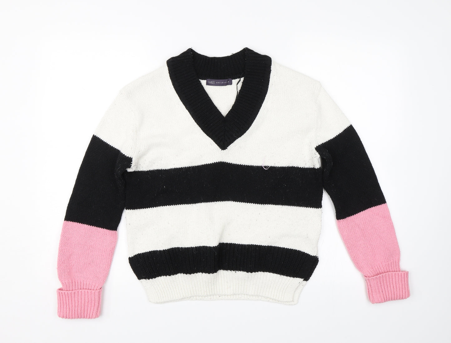 M&S Womens White Striped  Pullover Jumper Size S