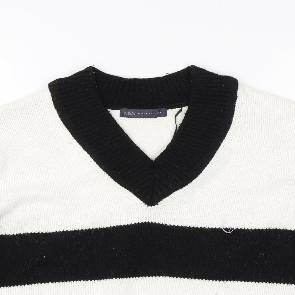 M&S Womens White Striped  Pullover Jumper Size S