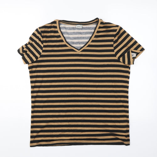Pimkle Womens Black Striped  Basic T-Shirt Size L