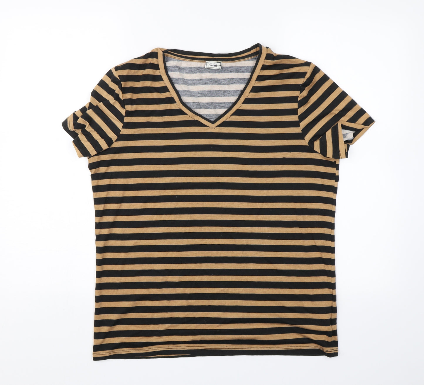 Pimkle Womens Black Striped  Basic T-Shirt Size L