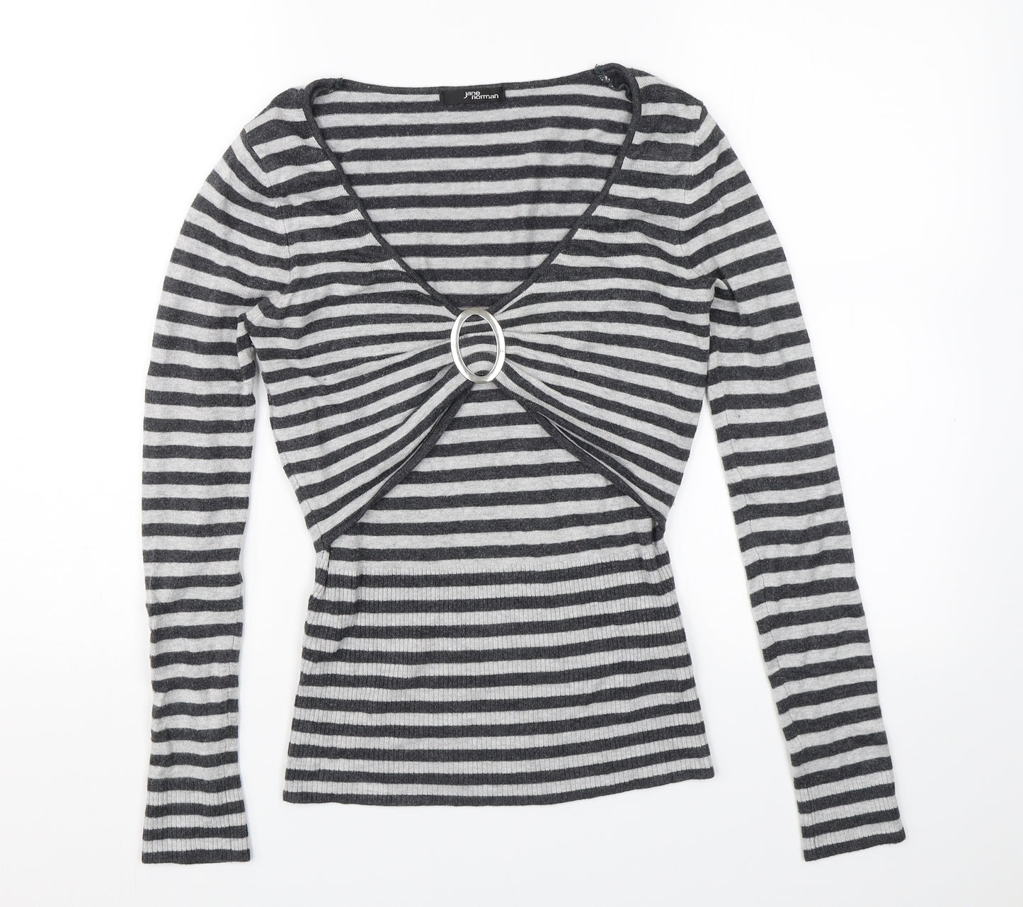 Jane Norman Womens Grey Striped  Basic Blouse Size 12