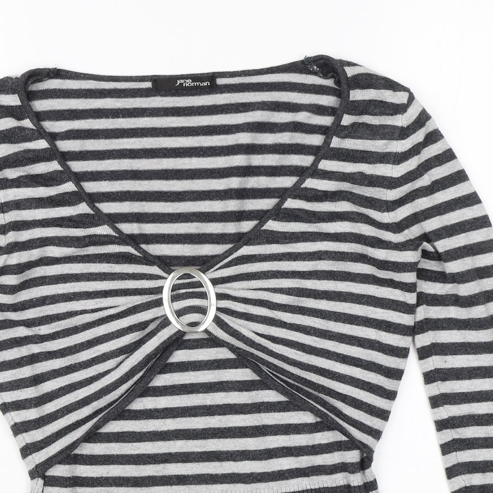 Jane Norman Womens Grey Striped  Basic Blouse Size 12