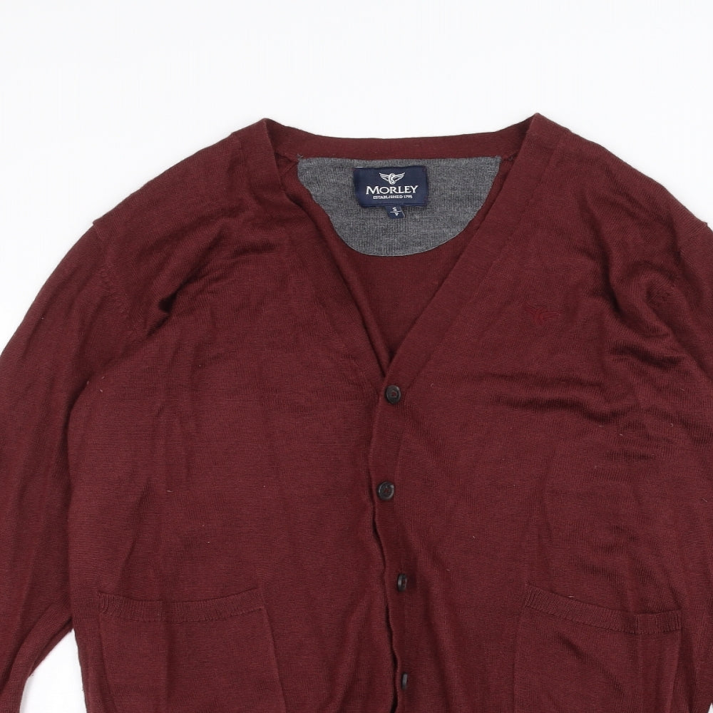 Morley Mens Red   Cardigan Jumper Size S