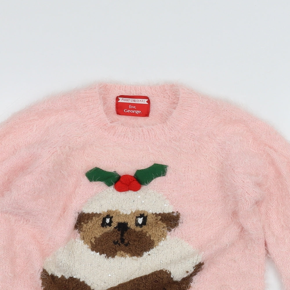 George Girls Pink   Pullover Jumper Size 8-9 Years  - Christmas