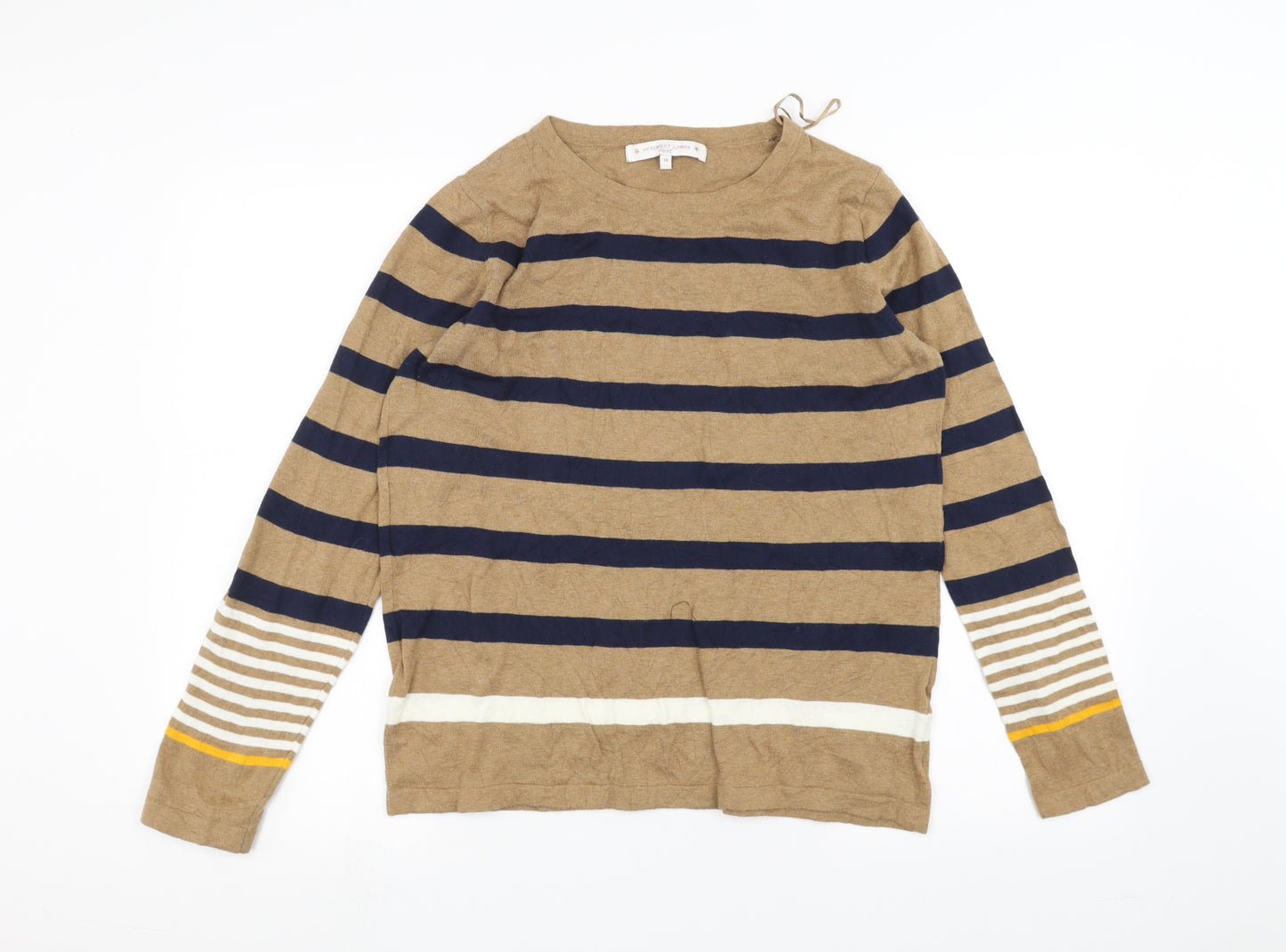 NEXT Womens Brown Striped  Basic T-Shirt Size 14