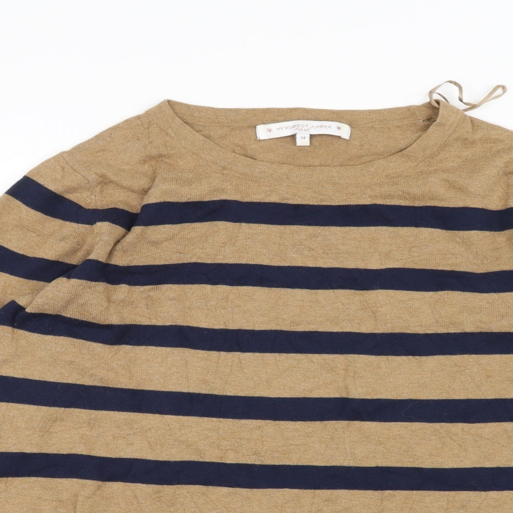 NEXT Womens Brown Striped  Basic T-Shirt Size 14