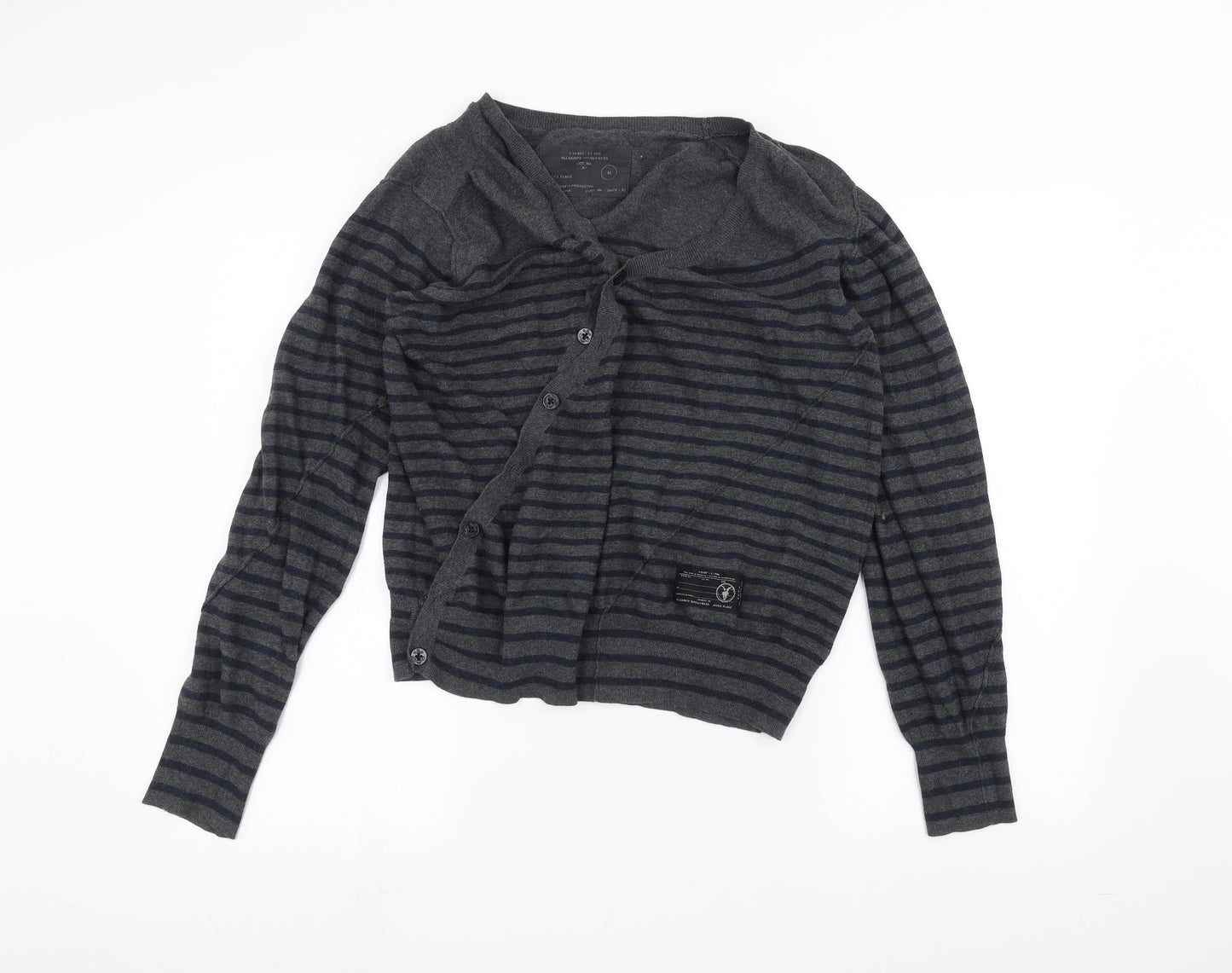 AllSaints Womens Grey Striped  Cardigan Jumper Size M