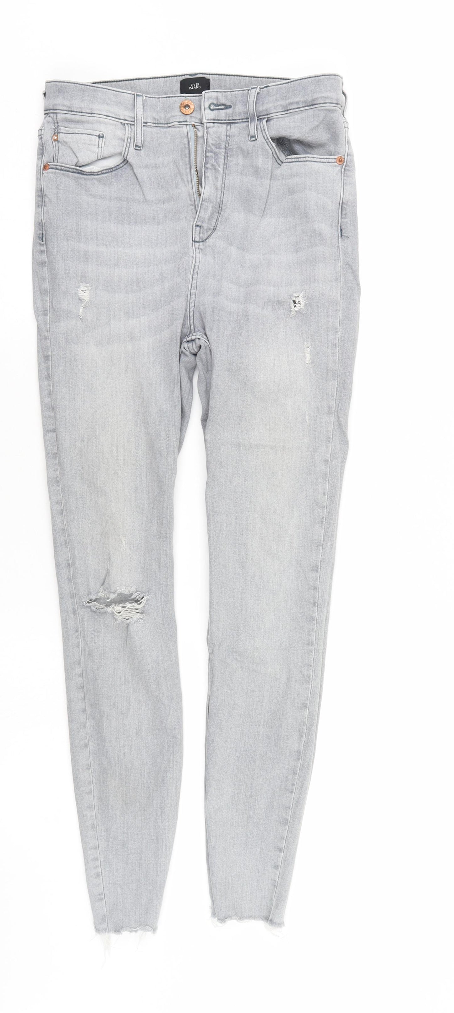 River Island Womens Grey  Denim Tapered Jeans Size 12 L28 in - elastic waist