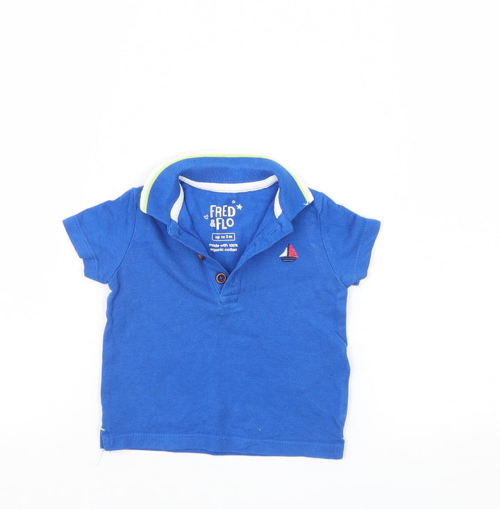 Fred & Flo Boys Blue   Basic Polo Size 0-3 Months