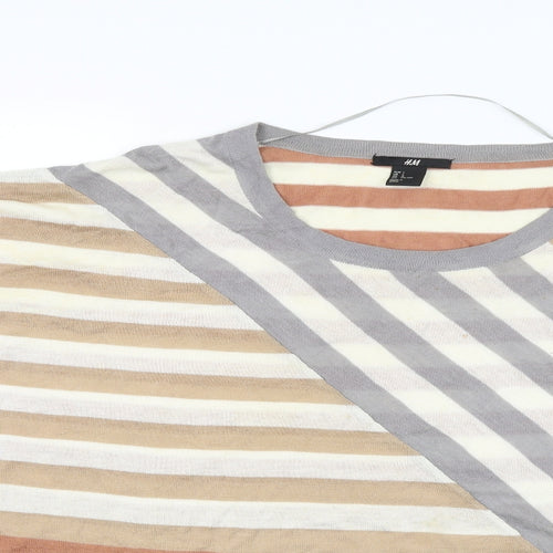 H&M Womens Beige Striped  Pullover Jumper Size L