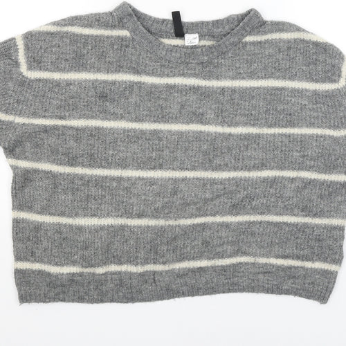 Divided Womens Grey Striped  Pullover Jumper Size S  - CROPPED